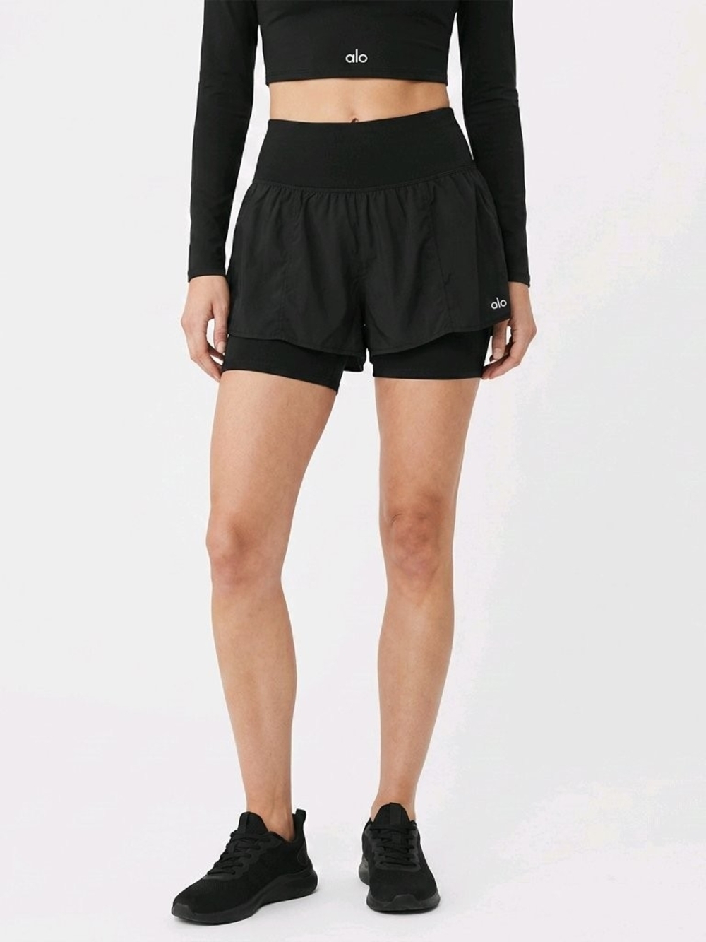 ALO Yoga Black 2-in-1 Athletic Shorts with Liner